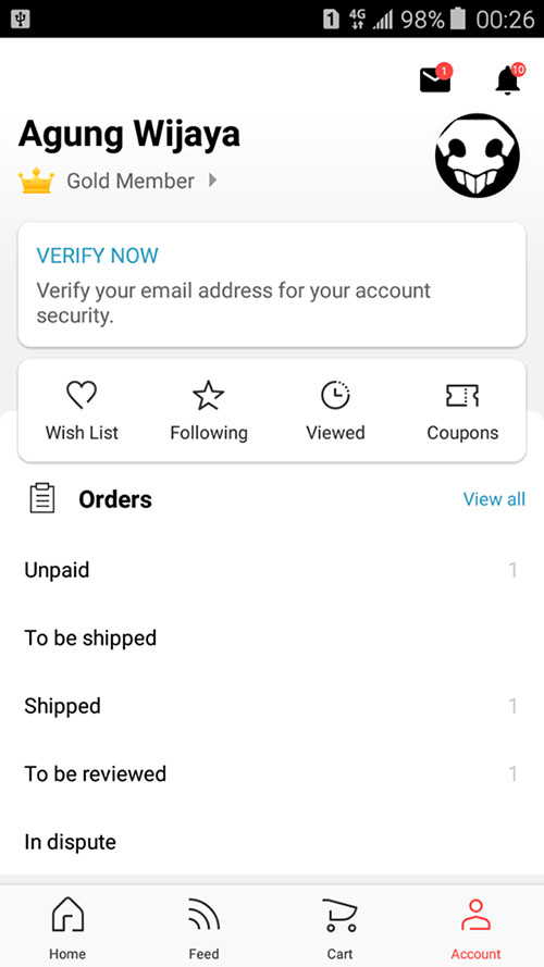 1. Buka Akun AliExpress