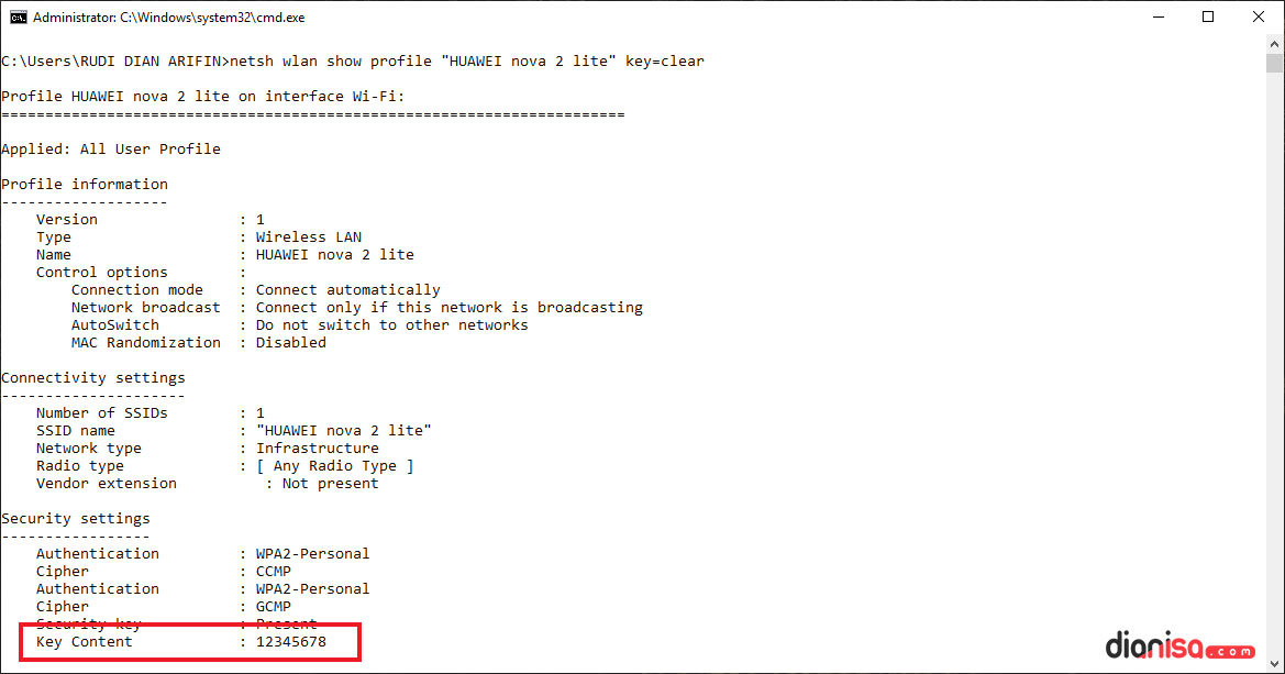 3. Cek Password WiFi dari CMD