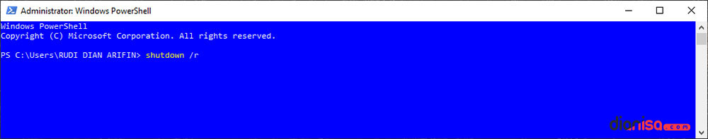 7. Restart Windows dari PowerShell