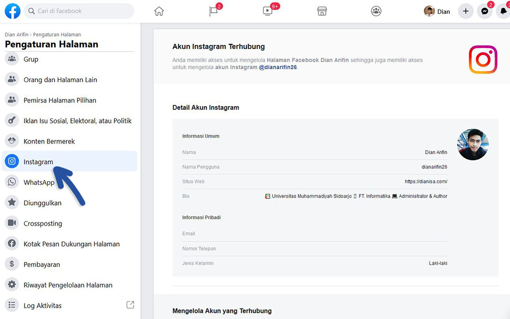 Menghubungkan Akun Instagram dengan Facebook