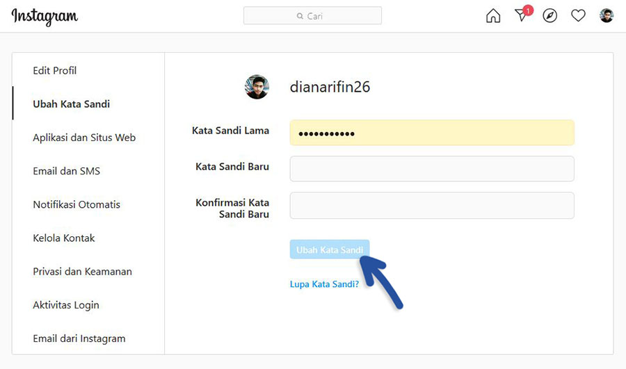 3 Membuat Kata Sandi Baru Instagram