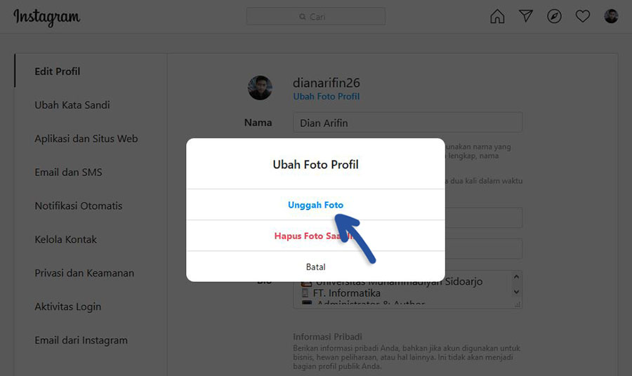 3 Upload Foto Profil Instagram Komputer