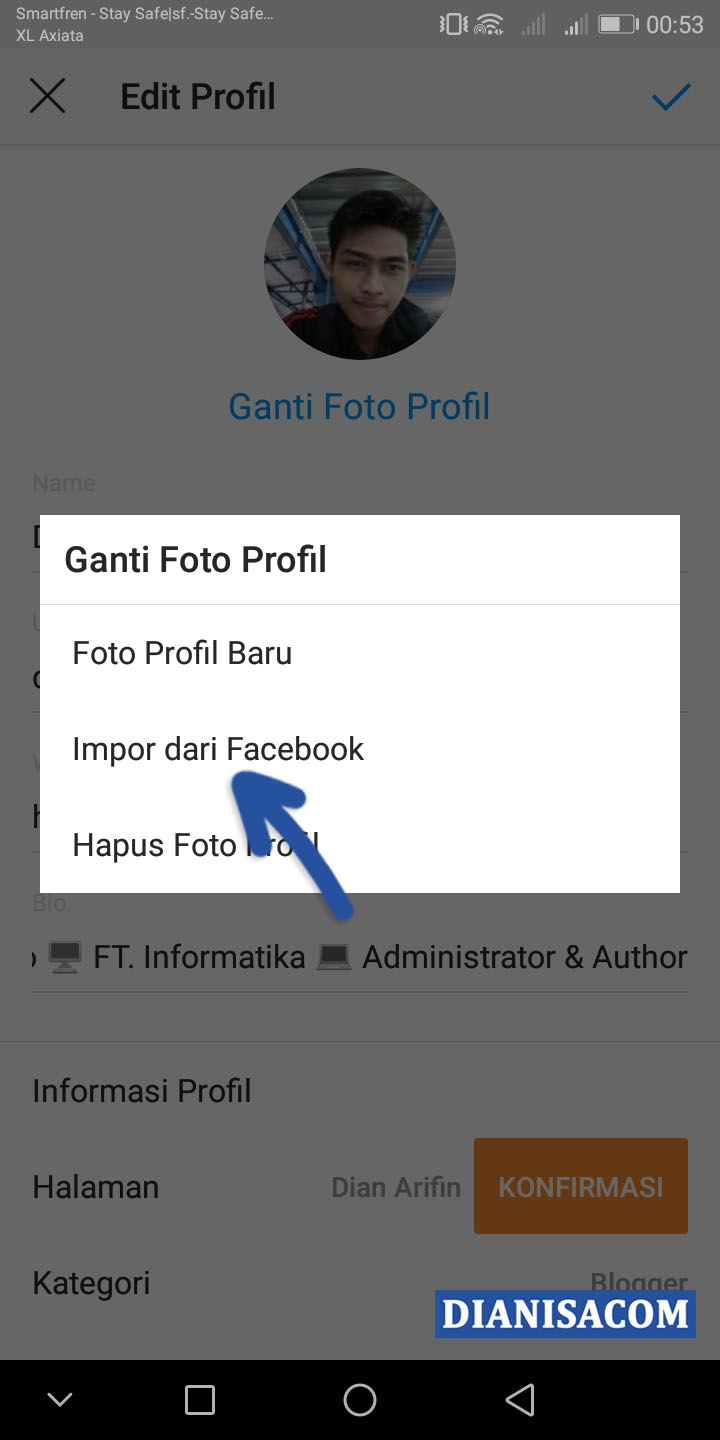 Ganti Foto Profil dari Facebook