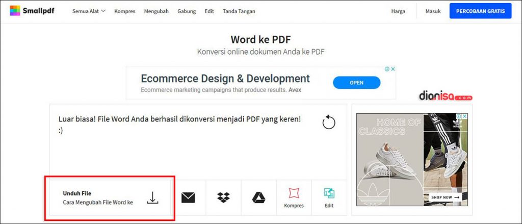 Mengubah File Word ke PDF di smallpdf.com