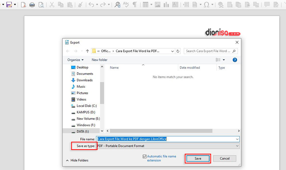 Menyimpan File Word ke PDF LibreOffice