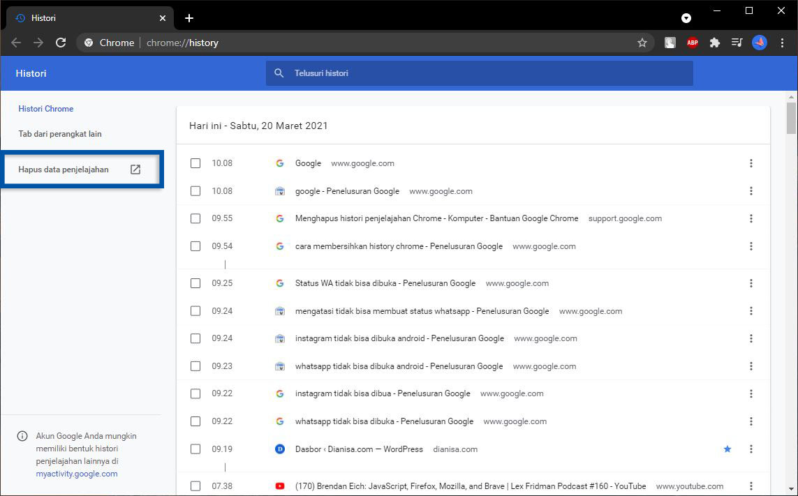 Hapus Data Penjelajahan Chrome