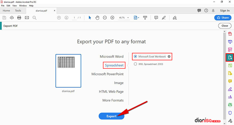 PDF ke Excel - Adobe Acorbat