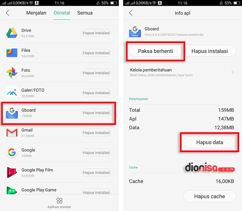 Hapus Data Gboard Android