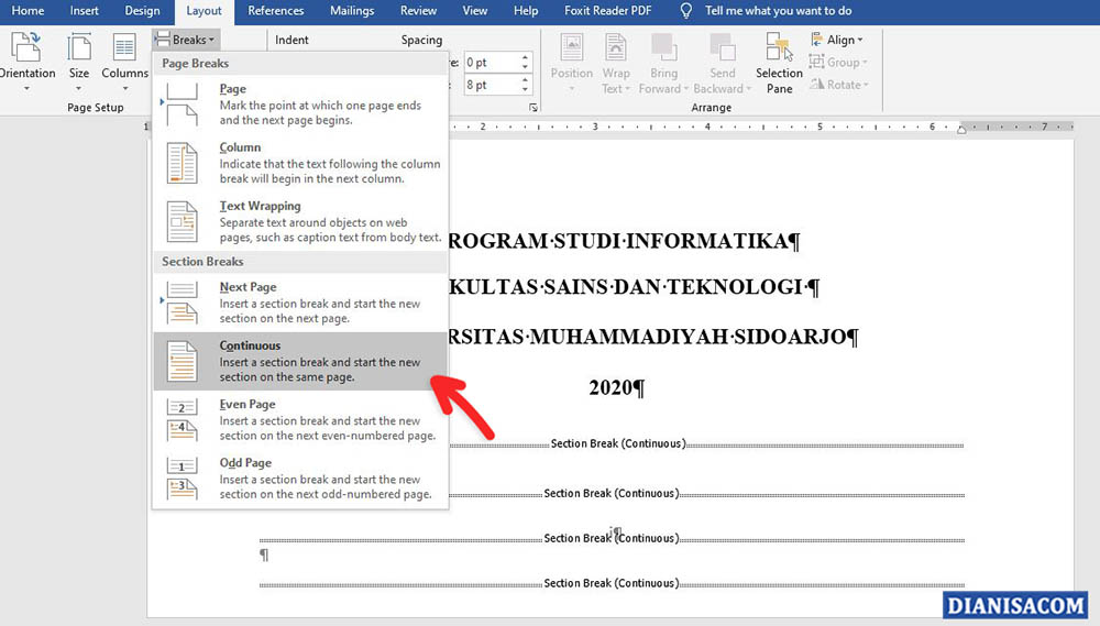 2 Menambahkan Break Continuous