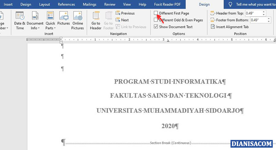 4 Menghilangkan Different Fist Page