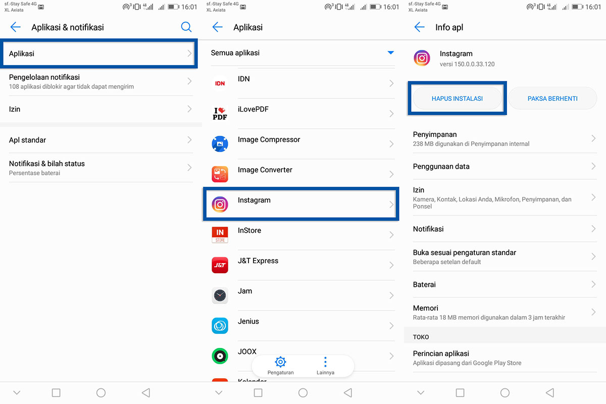 Coba Hapus Aplikasi Instagram