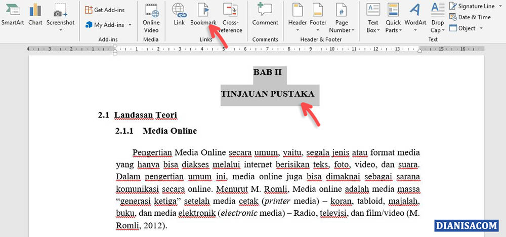 1. Membuat Hyperlink daftar isi Word