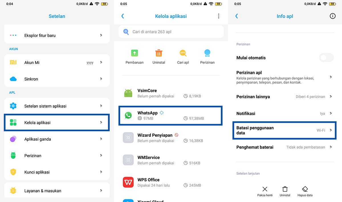 Matikan fitur batasi penggunaan data aplikasi