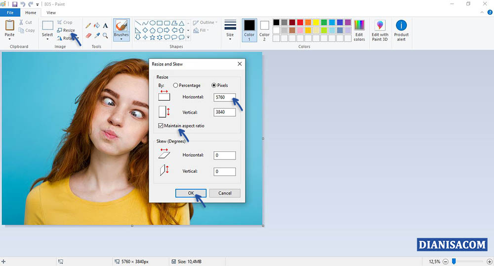 2 Mengecilkan File JPG di Paint