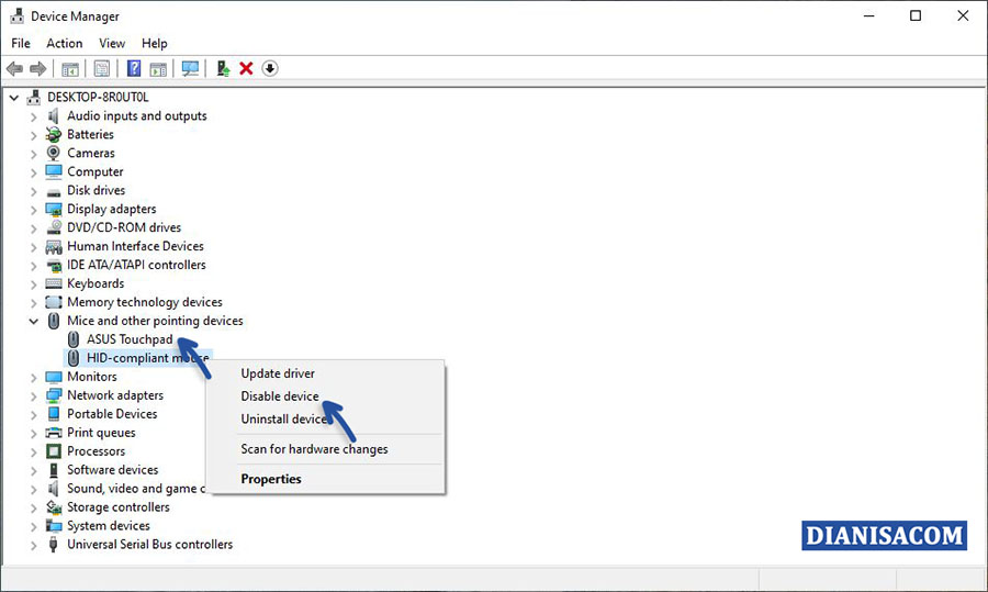 2 Disable Touchpad Windows 10 Device Manager