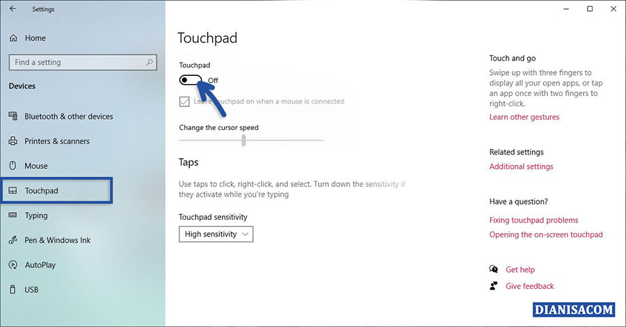 2 Mematikan Tocuhpad Windows 10