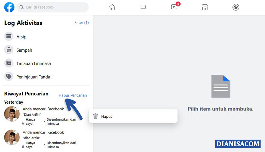 2 Menghapus Riwayat Pencarian Facebook