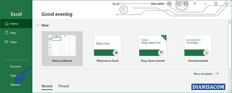 1 Klik Options Microsoft Excel