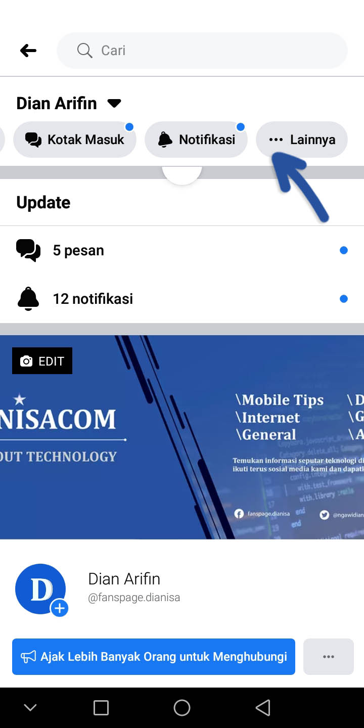 1 Pilih fitur Lainnya Facebook
