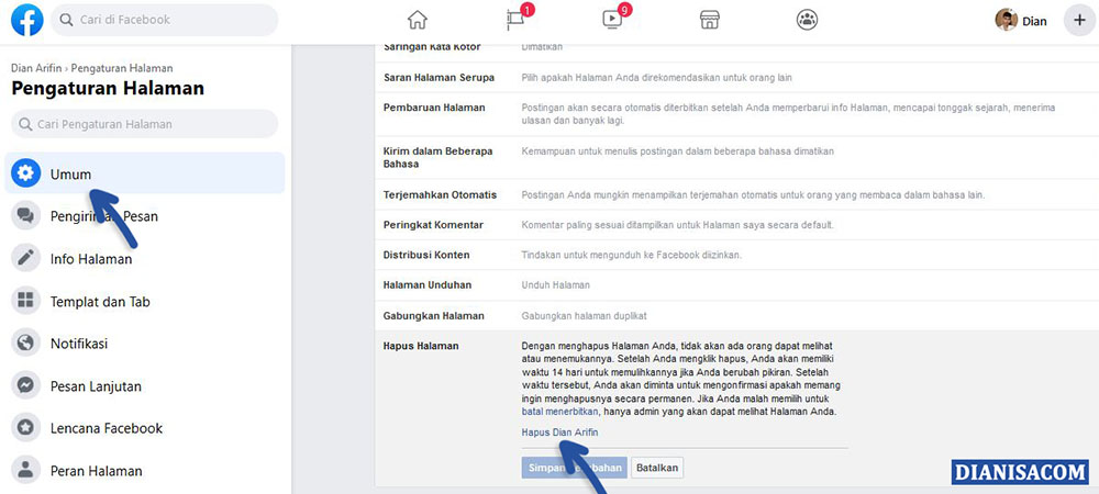 2 Hapus Halaman Facebook