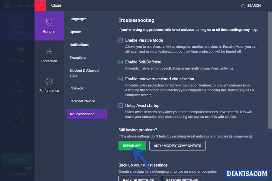 Repair Avast Windows