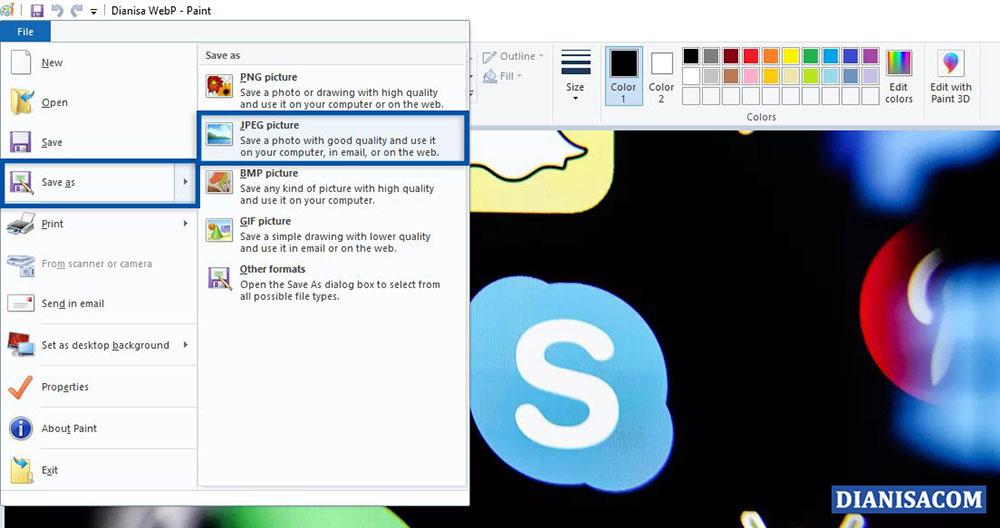 4 Ubah WebP ke JPG Paint