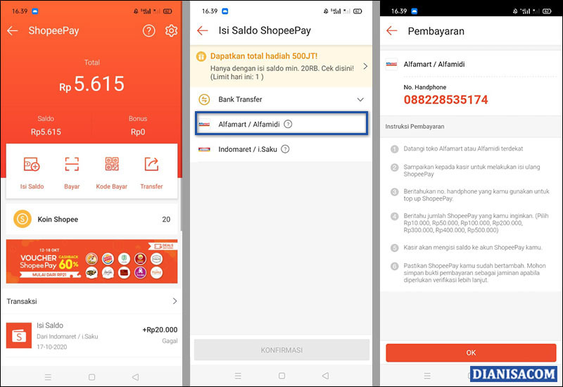 Isi Saldo Shopeepay Alfamart