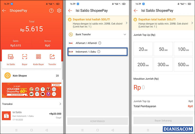 Isi Saldo Shopeepay Indomaret