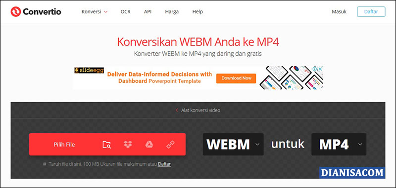 Konversi WebM ke MP4 Convertio