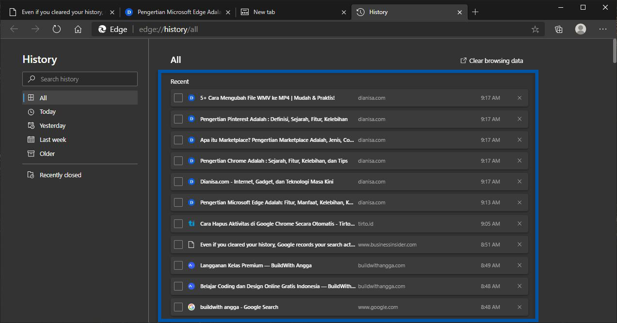 2 Data History Microsoft Edge