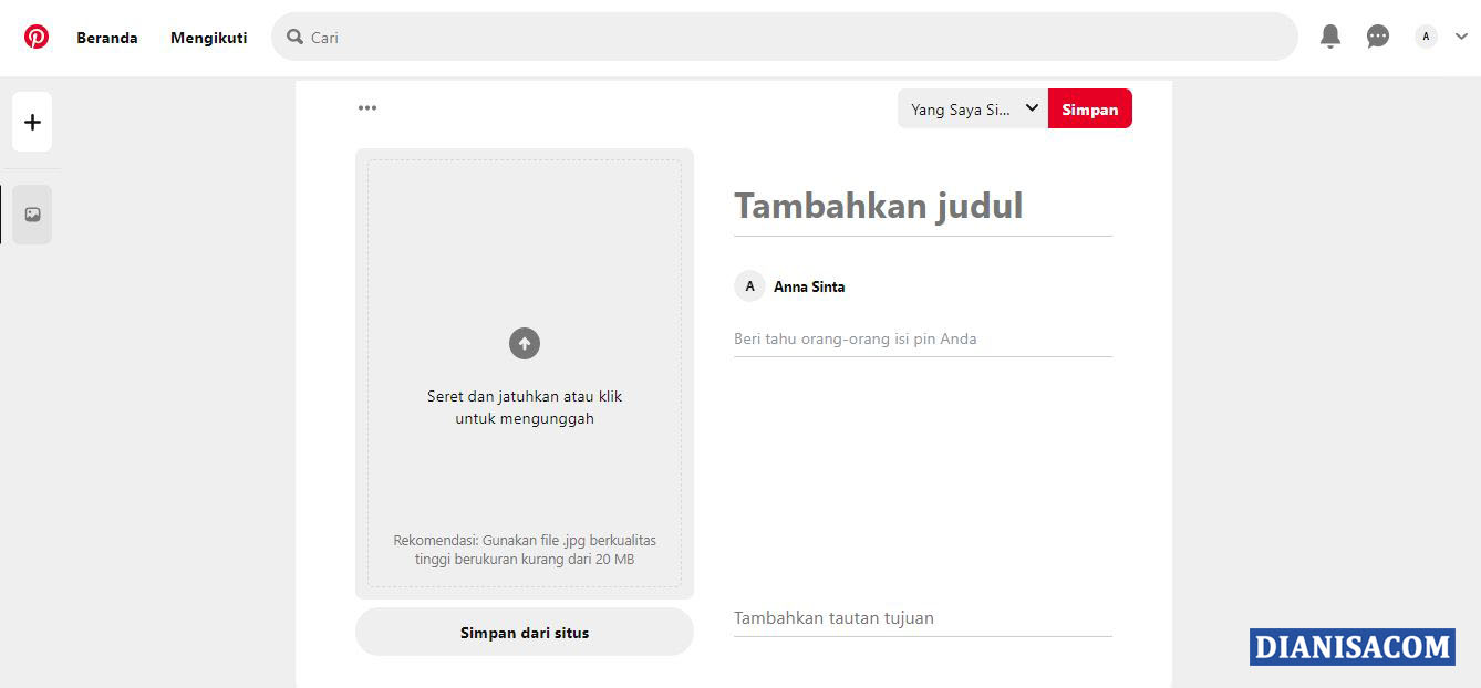 2 Menambahkan Pinboard Pinterest