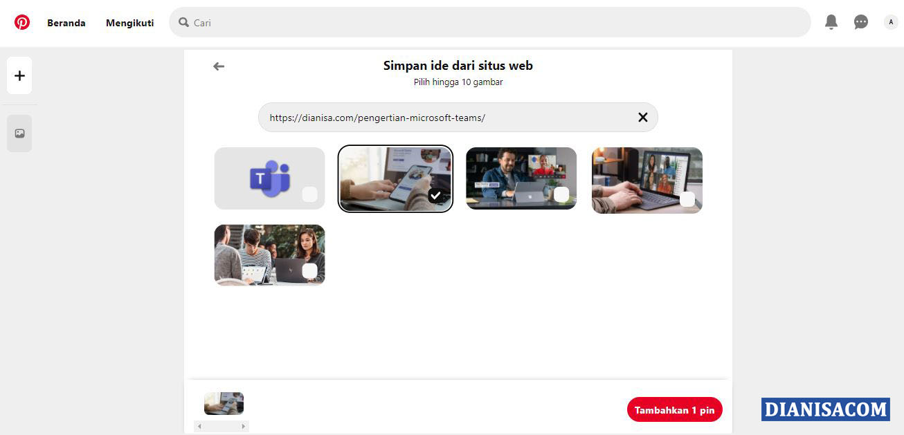 3 Menambahkan Gambar Pinterest