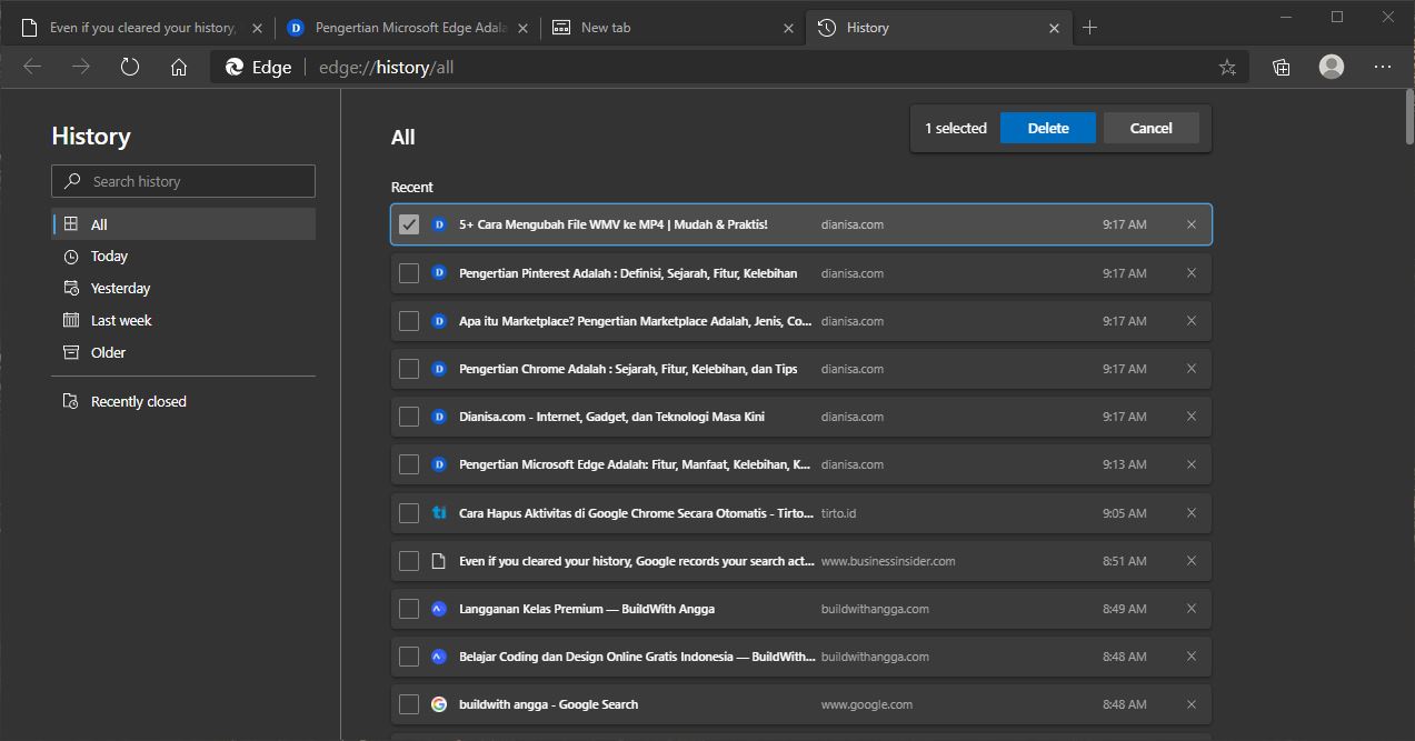 5 Hapus History Web Tertentu Microsoft Edge