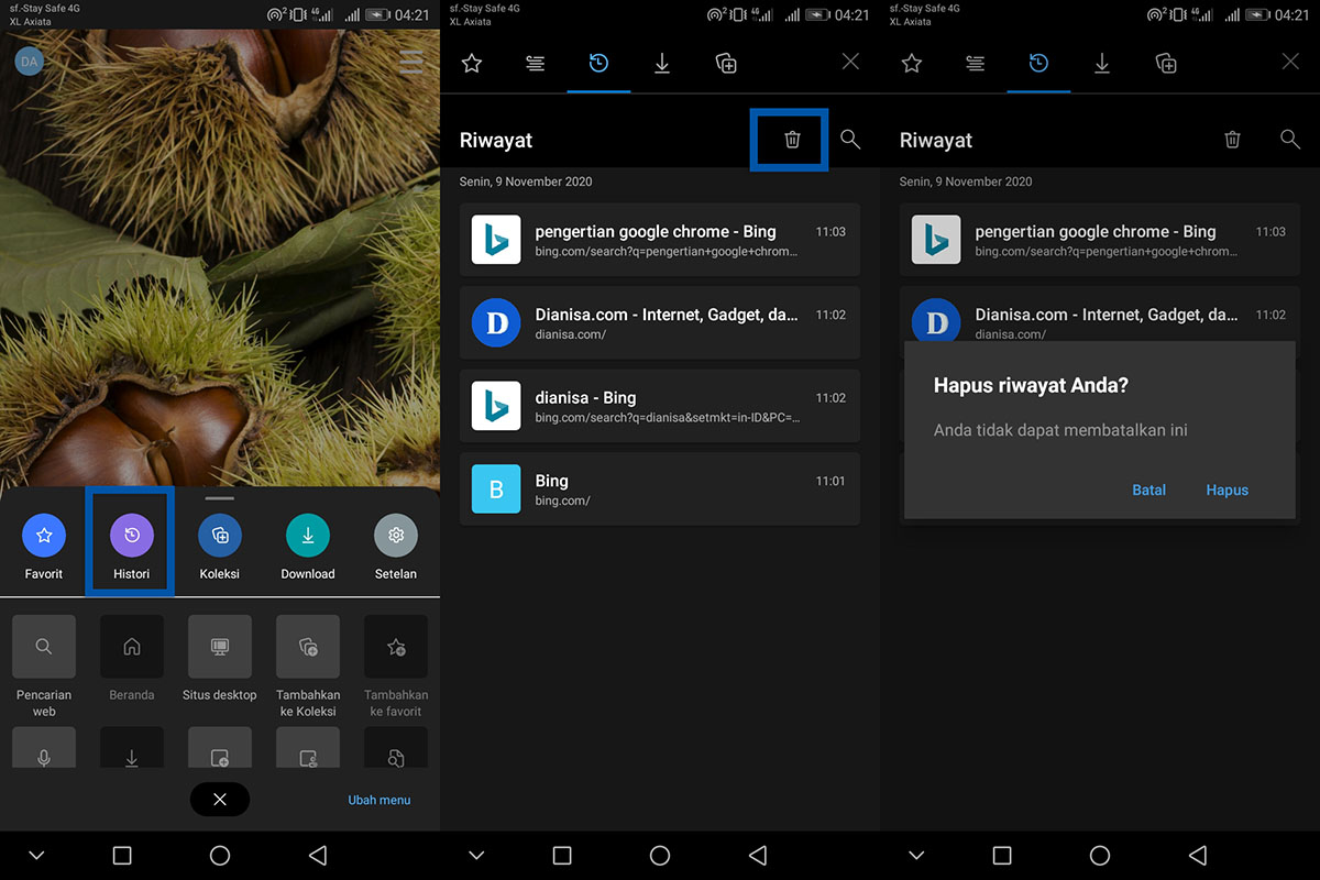 Menghapus Riwayat Pencarian Microsoft Edge Android