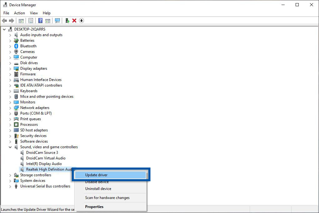 Update driver Speaker Laptop