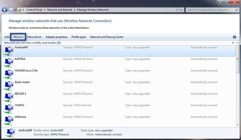 Remove Jaringan WiFi