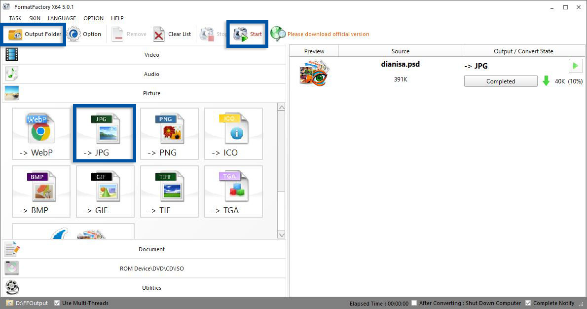 Konversi PSD ke JPG Format Factory
