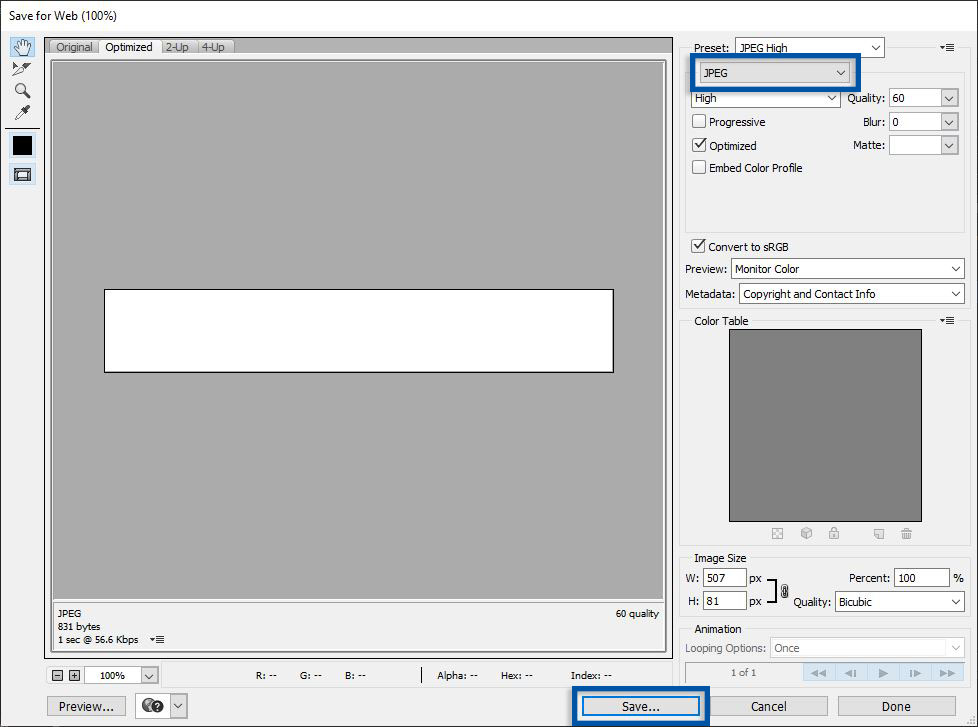 Simpan dengan fitur Save for Web