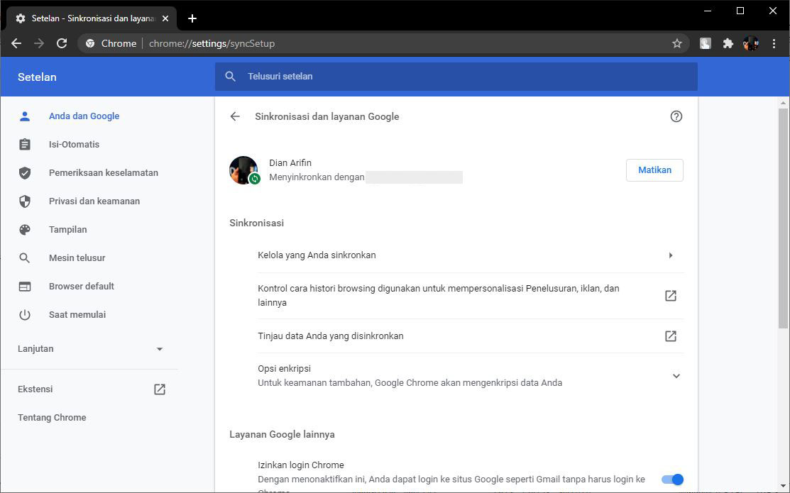 Sinkronisasi akun Google Chrome