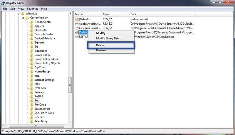 Hapus Startup Lewat Registri Editor