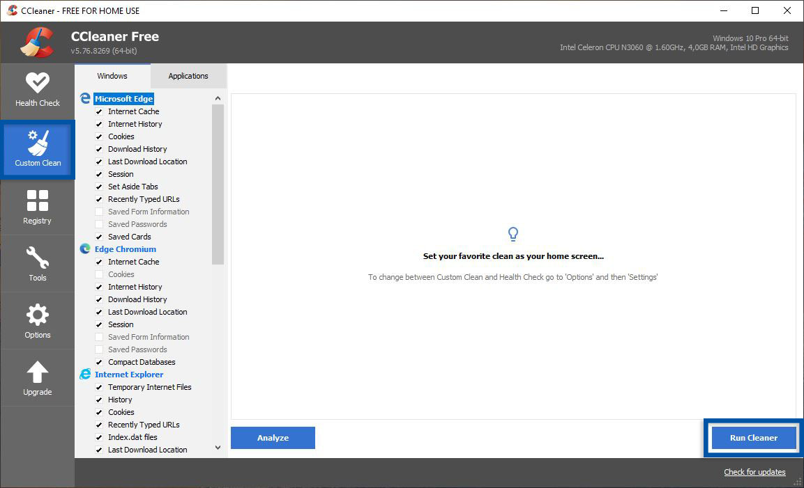 Membersihkan Cache CCleaner