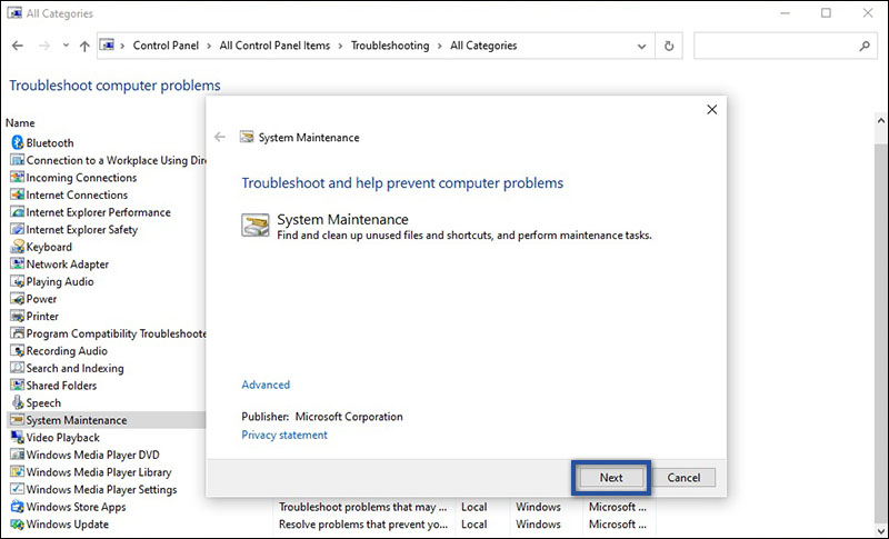 System Maintenance Windows 10