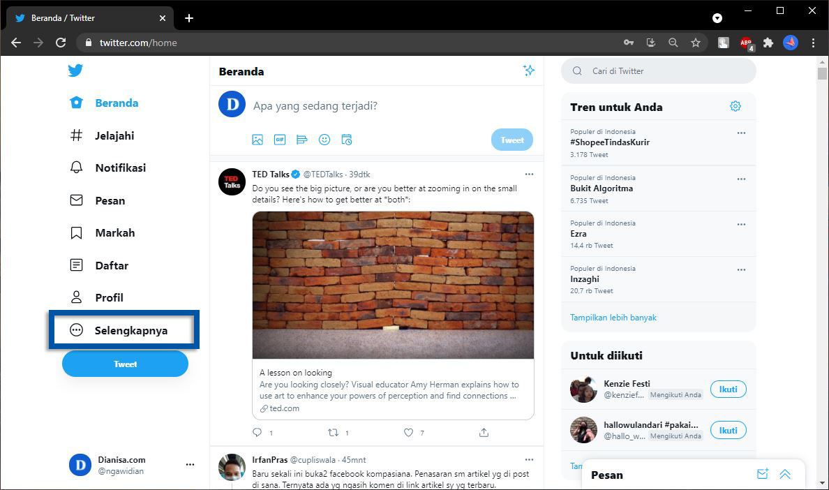 1 Pilih menu Selengkapnya
