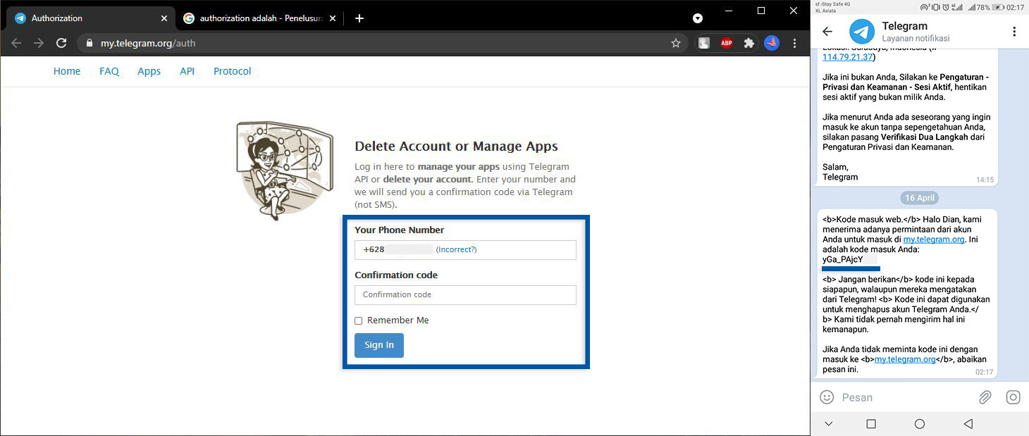 2 Konfirmasi Kode Telegram