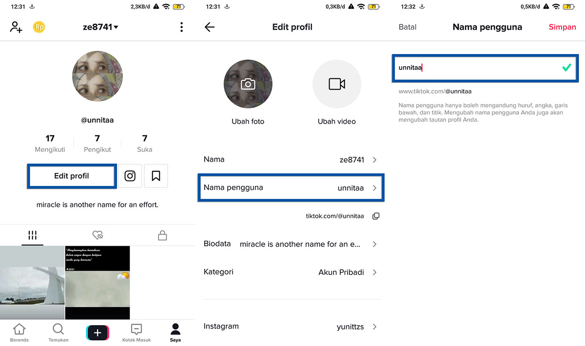 Mengganti Username TikTok Android