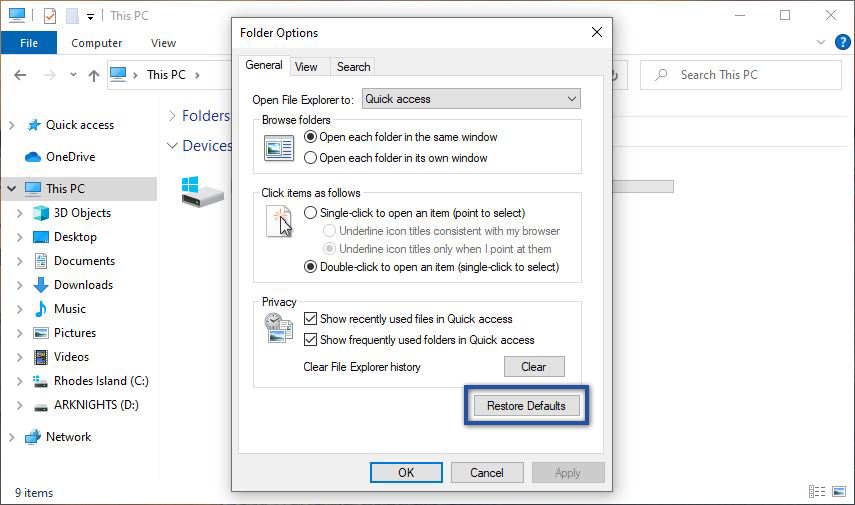 Restore File Explorer