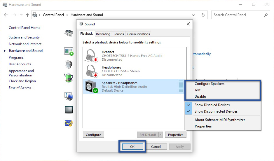 Aktifkan Speaker Lewat Control Panel