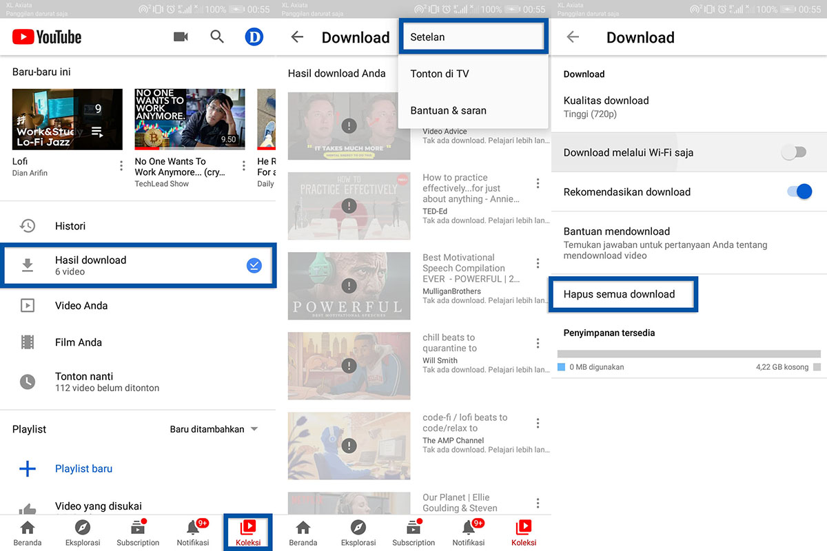 Hapus Unduhan Video Offline YouTube