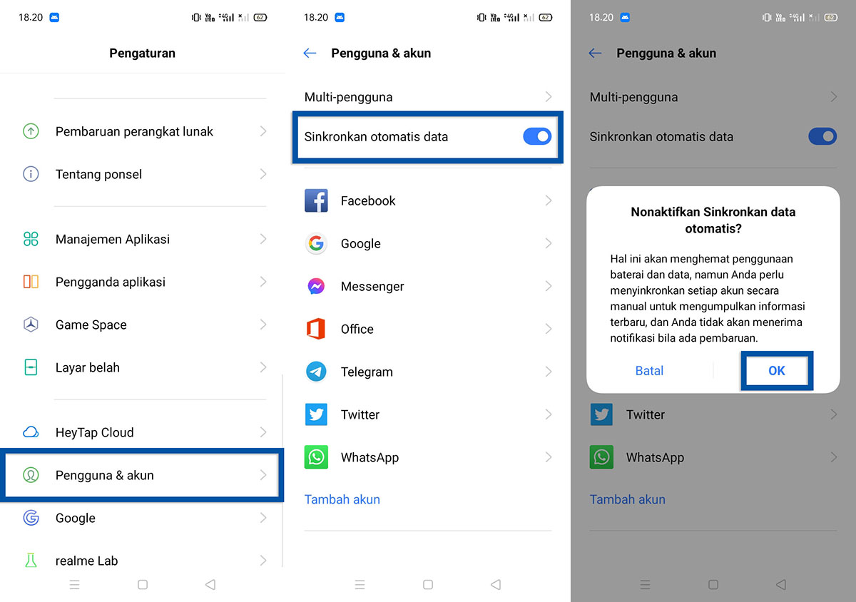 Matikan Sinkronisasi Akun Realme