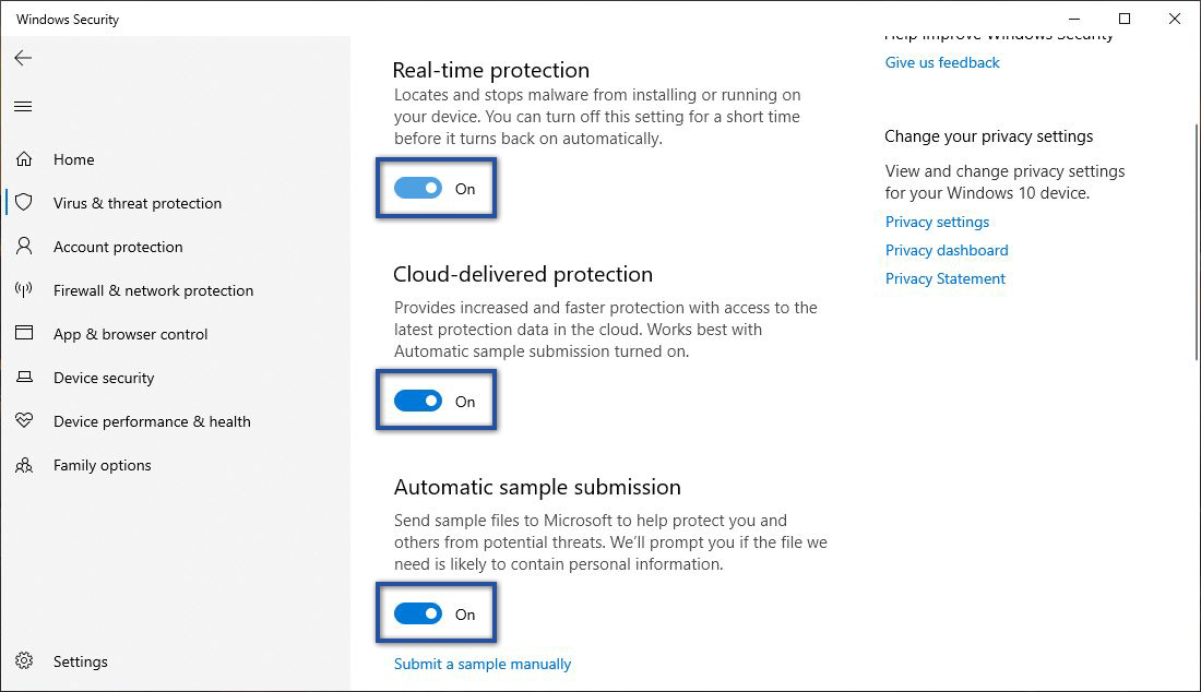 Nonaktifkan Semua Opsi Windows Security
